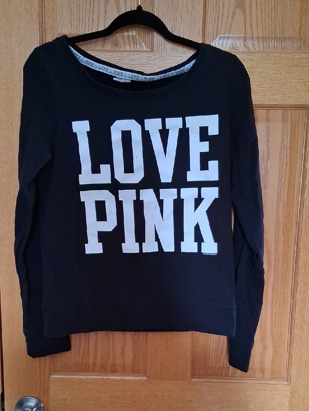 PINK Victoria's Secret Black Sweatshirt with White LOVE PINK Graphic